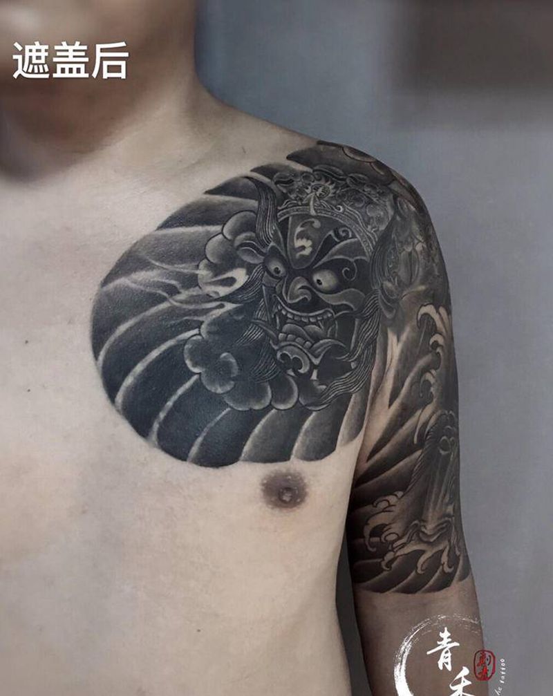 暴力遮盖恢复后纹身图片_老传统纹身图案