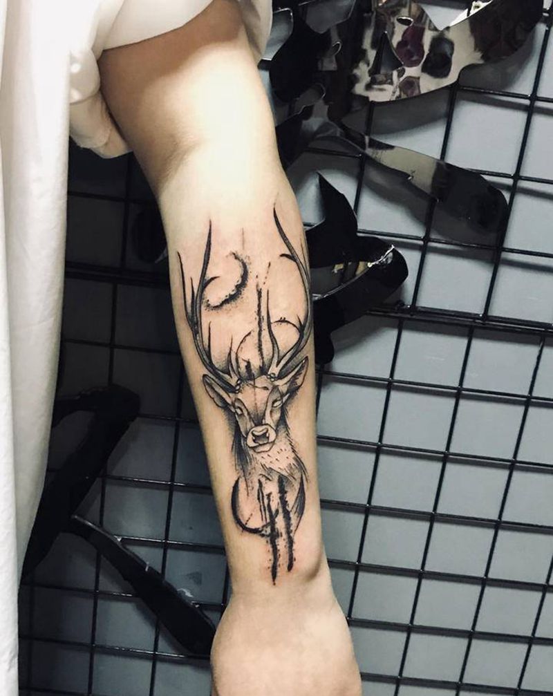 麋鹿纹身图片_手臂纹身图案