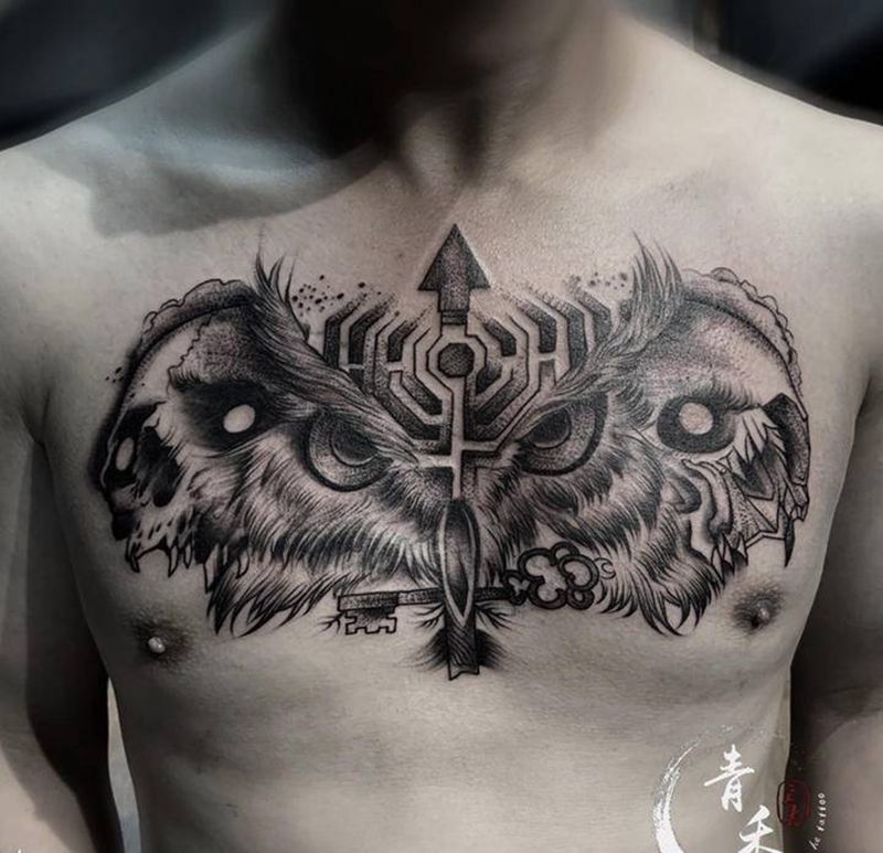 遮盖纹身图片_胸部纹身图案