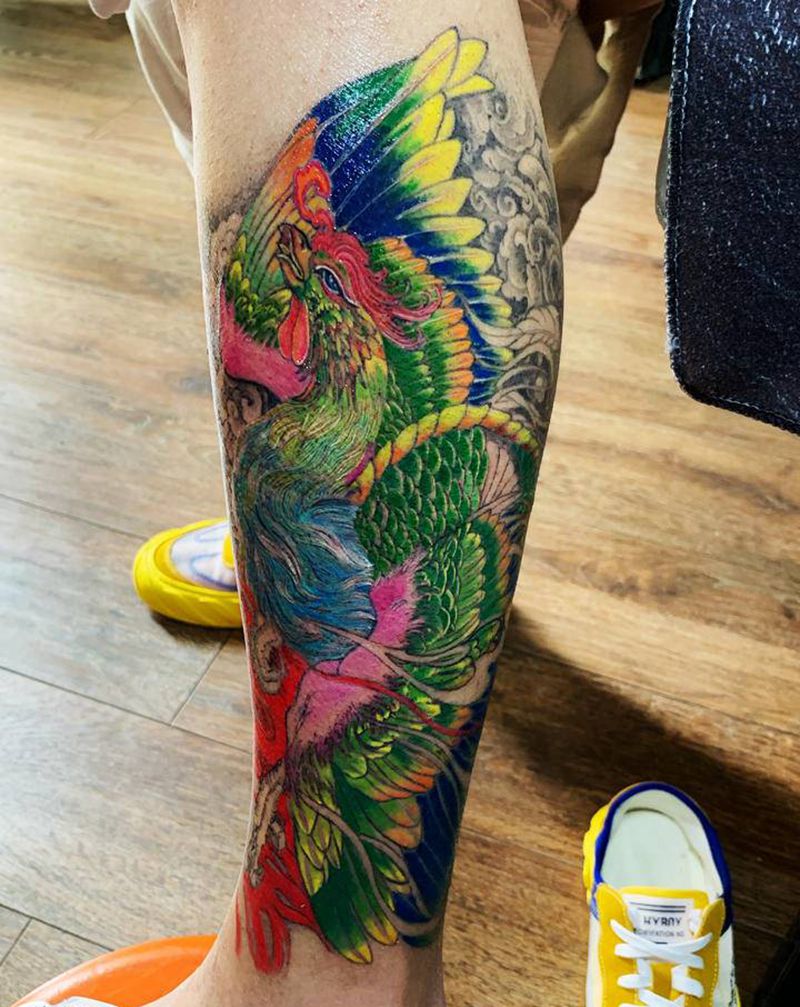 凤凰纹身图片_腿部纹身图案