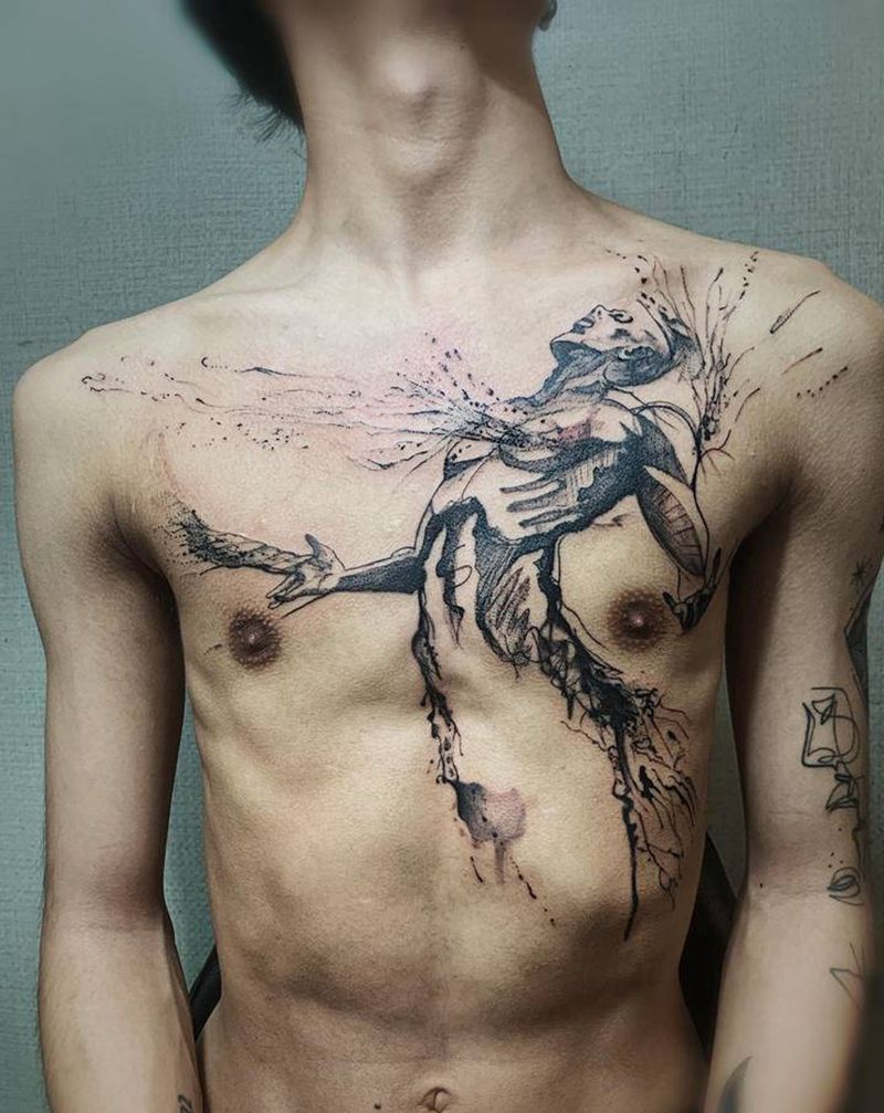 中弹纹身图片_胸部纹身图案