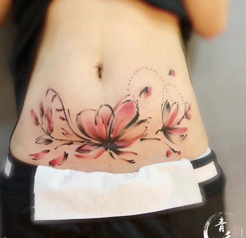 遮盖纹身图片_腹部纹身图案