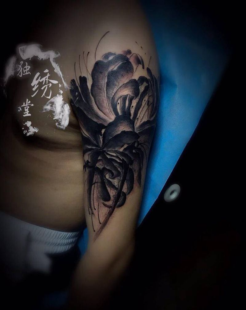 水墨点刺纹身图片_手臂纹身图案