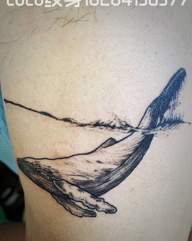 鲸纹身图片_腿部纹身图案