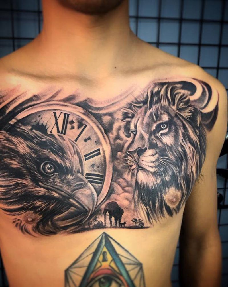 欧美花胸纹身图片_胸部纹身图案