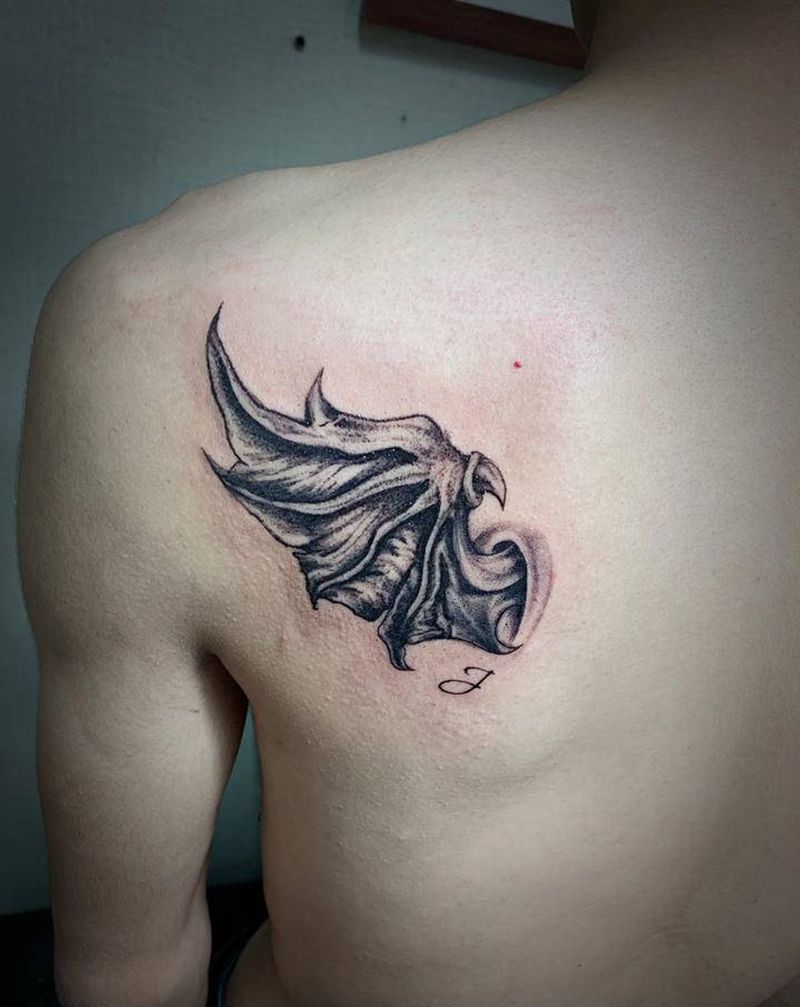 恶魔臂膀纹身图片_背部纹身图案