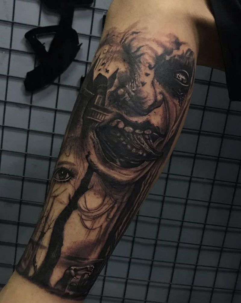 小丑纹身图片_腿部纹身图案