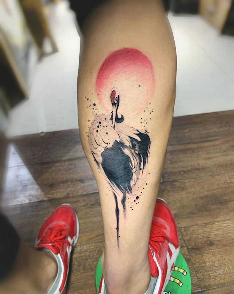 鹤纹身图片_腿部纹身图案