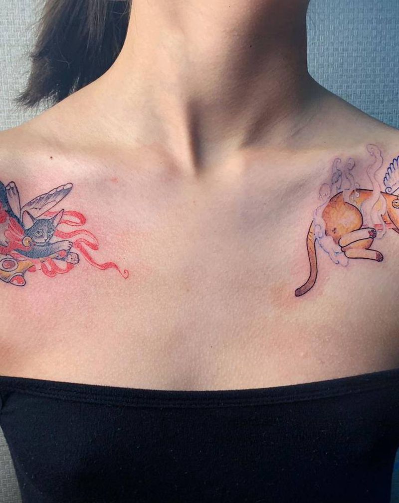 喵喵纹身图片_肩部纹身图案