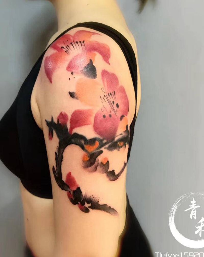 遮盖纹身图片_手臂水彩水墨纹身图案