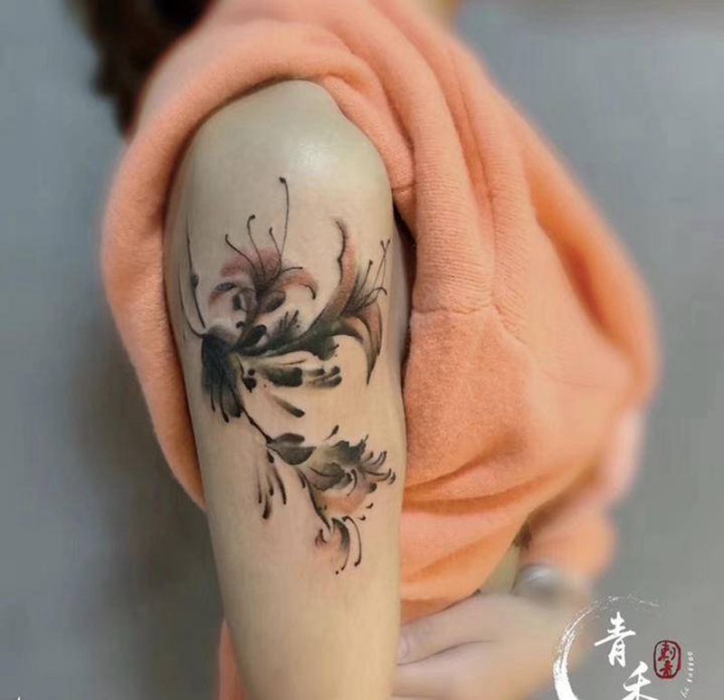 遮盖纹身图片_手臂水墨水彩纹身图案