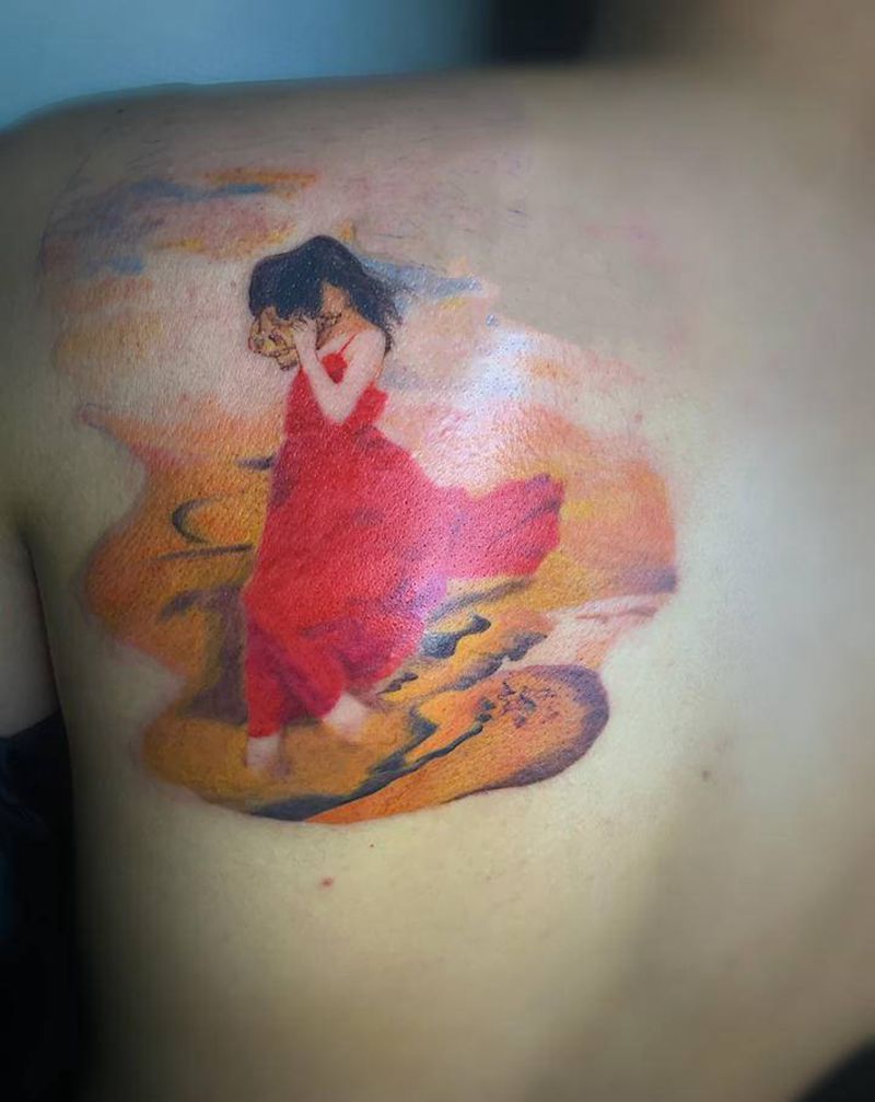 人像纹身图片_背部纹身图案