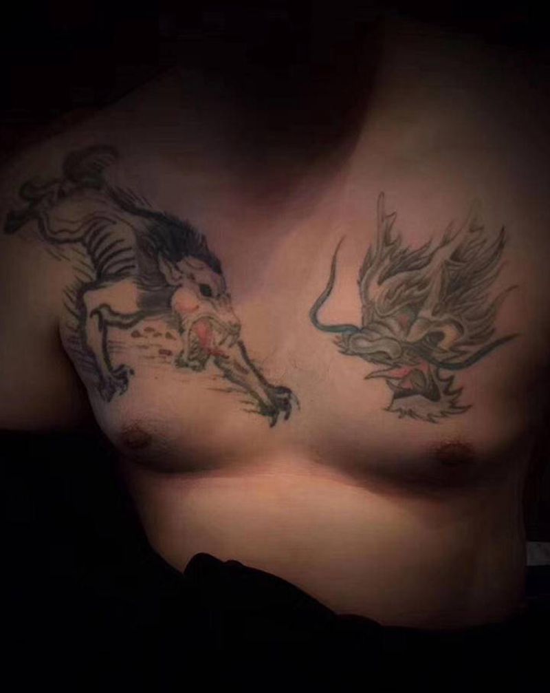 花胸遮盖纹身图片_胸部纹身图案