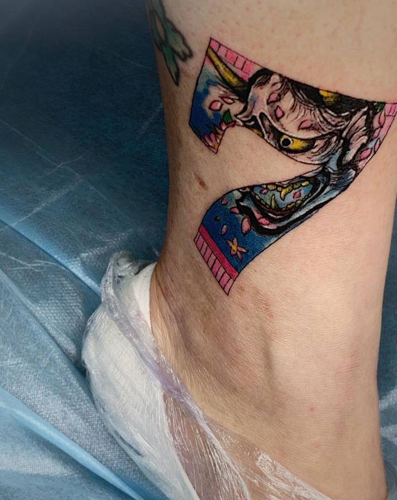 数字般若纹身图片_腿部纹身图案