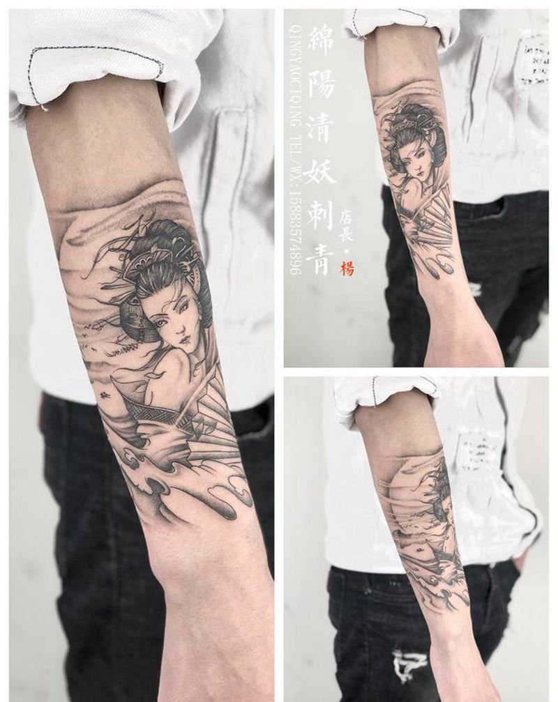 艺伎纹身图片_肩部颈部纹身图案