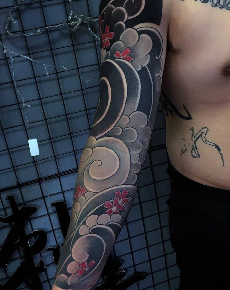日式花臂纹身图片_手臂手部纹身图案