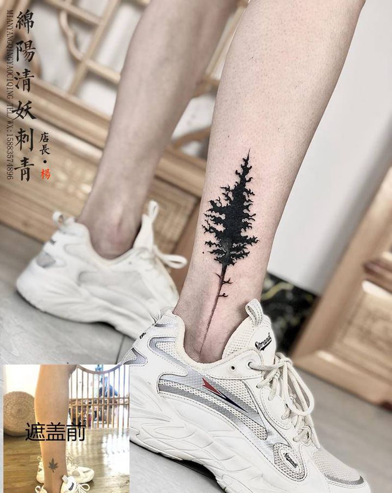脚裸树纹身纹身图片_胸部肩部纹身图案