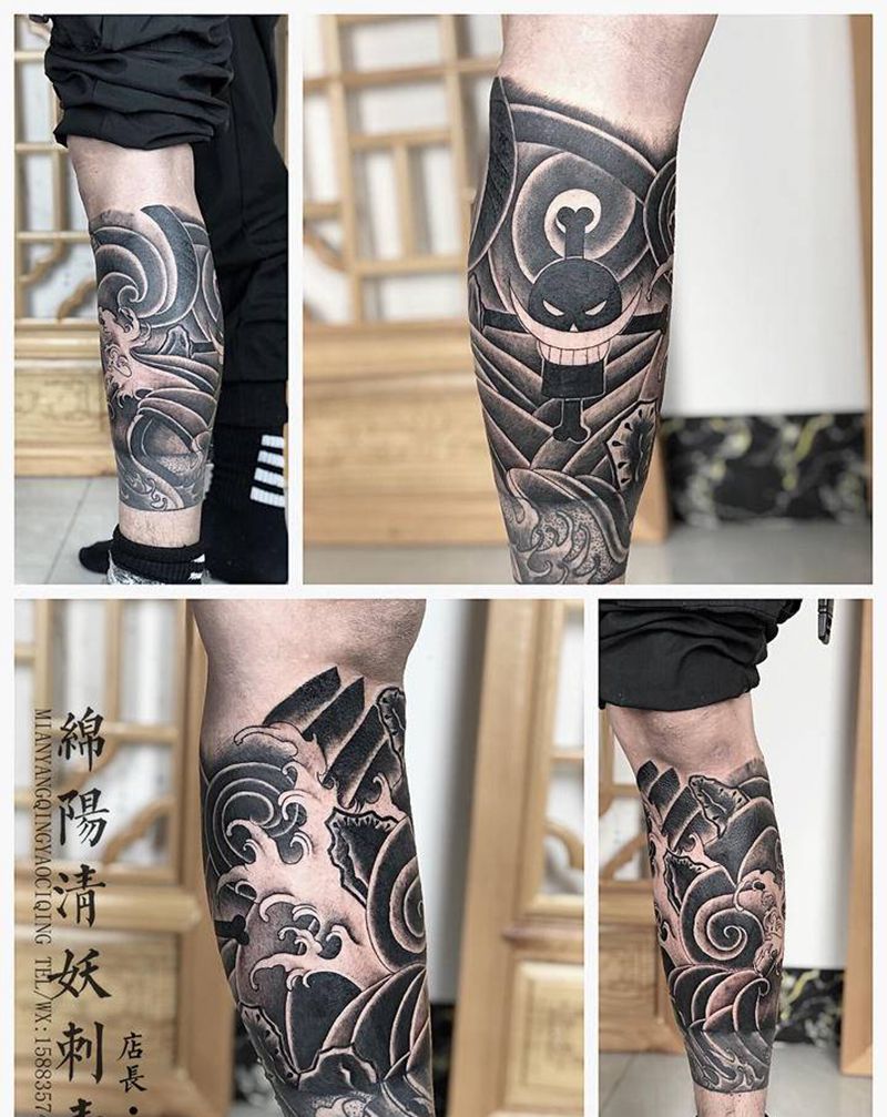 日式花腿纹身图片_臀部胸部纹身图案