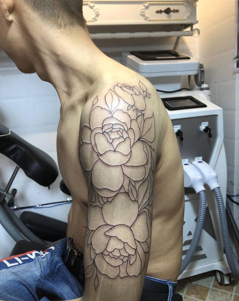 广元纹身心安刺青第素花勾线纹身图片_手臂点刺纹身图案