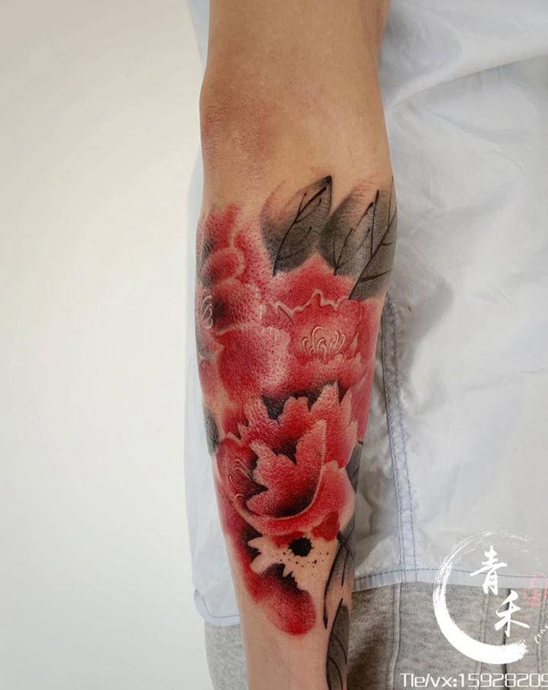 牡丹 水墨纹身图片_水墨纹身图案