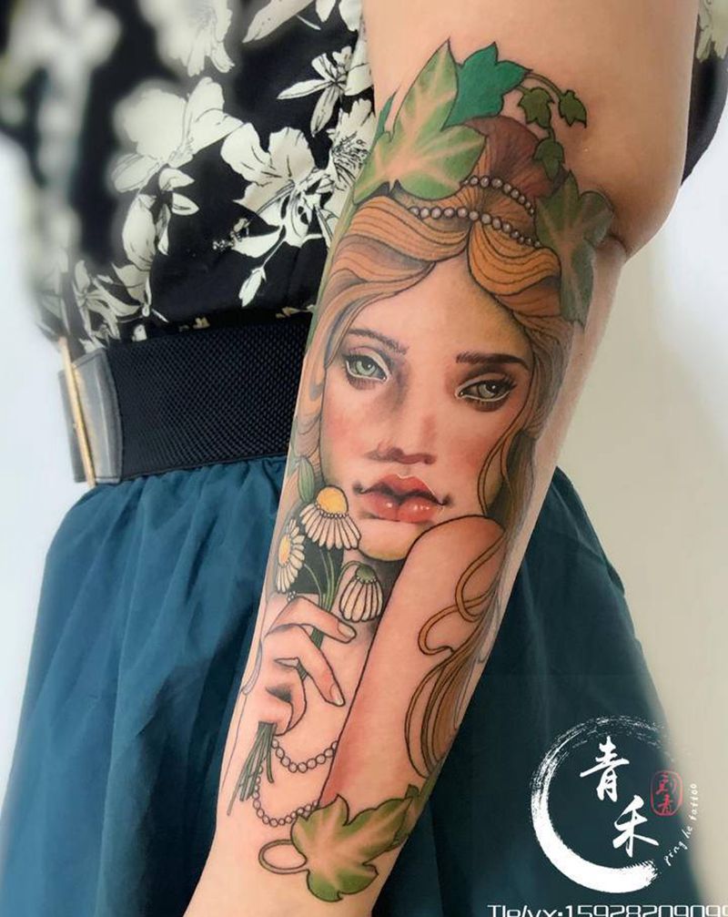 欧美  头像纹身图片_手臂New School纹身图案