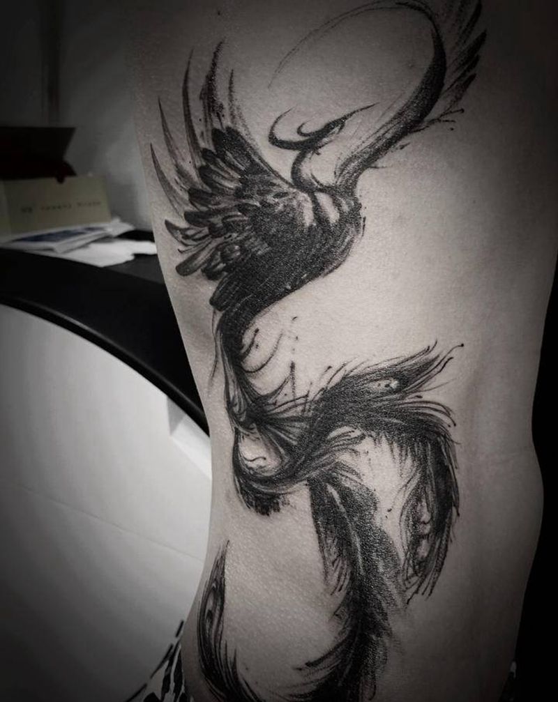 凤凰纹身图片_腰部纹身图案