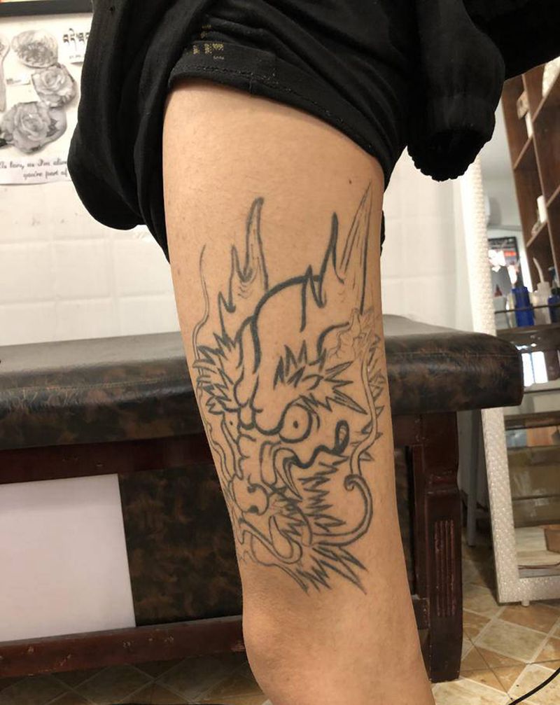 大腿遮盖，广元纹身纹身图片_腿部老传统纹身图案