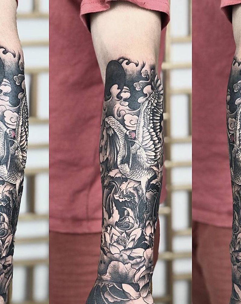 鹤纹身图片_胸部肩部纹身图案