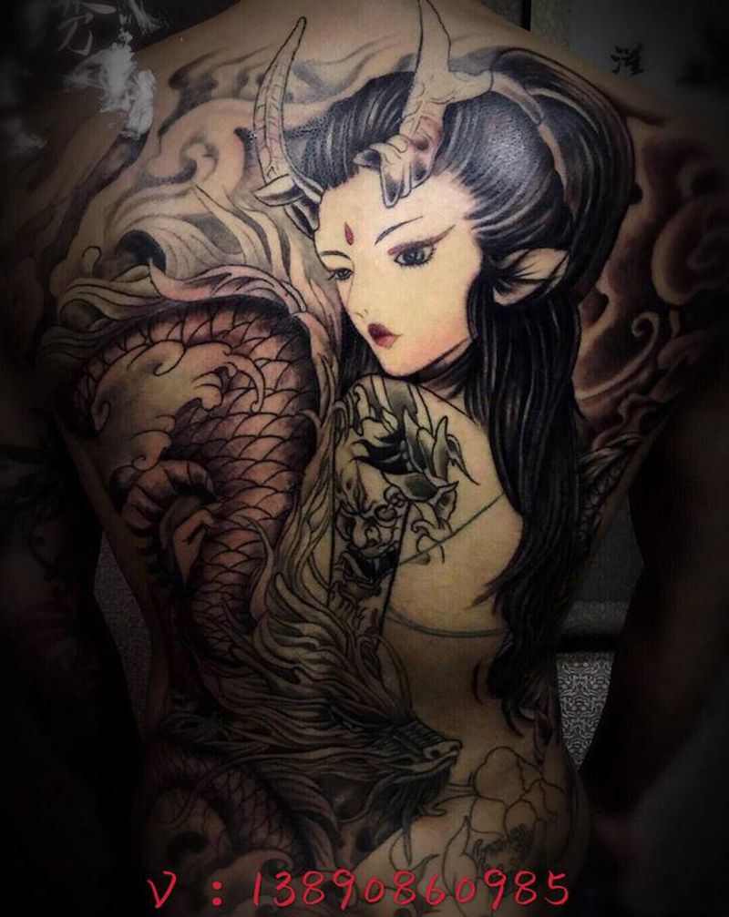 龙姬待续纹身图片_背部纹身图案