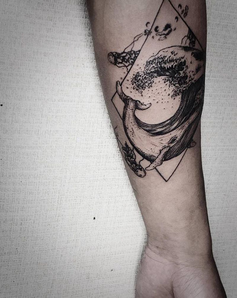 鲸纹身图片_手臂纹身图案