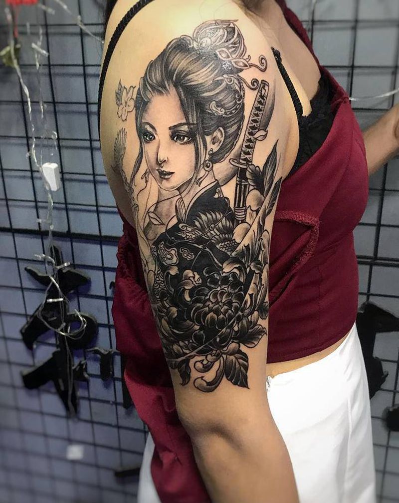 艺伎未完纹身图片_手臂纹身图案