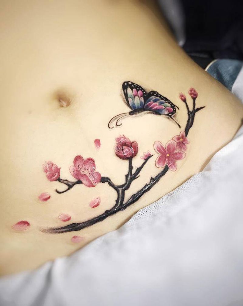 剖腹产遮盖纹身图片_腹部纹身图案
