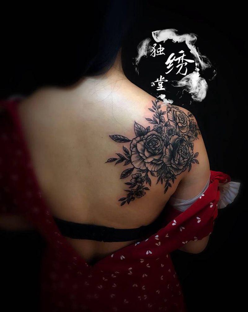 【素花】遮盖纹身图片_背部纹身图案