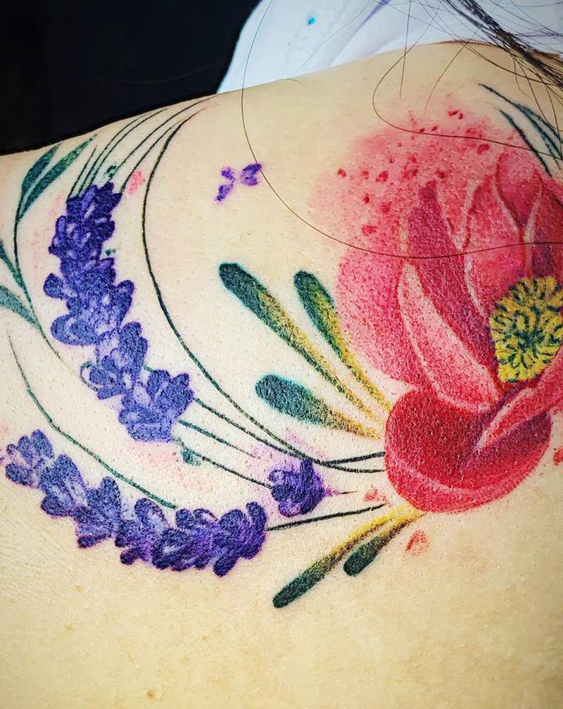 花纹身图片_肩部纹身图案