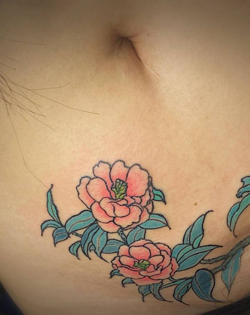 疤痕遮盖纹身图片_腹部纹身图案