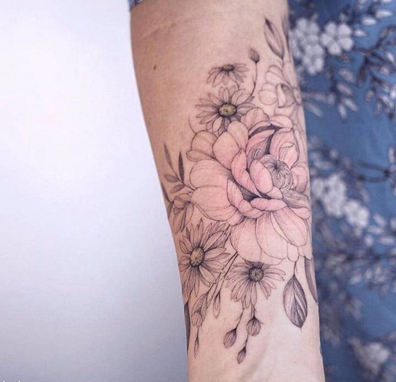 素花纹身图片_手臂纹身图案