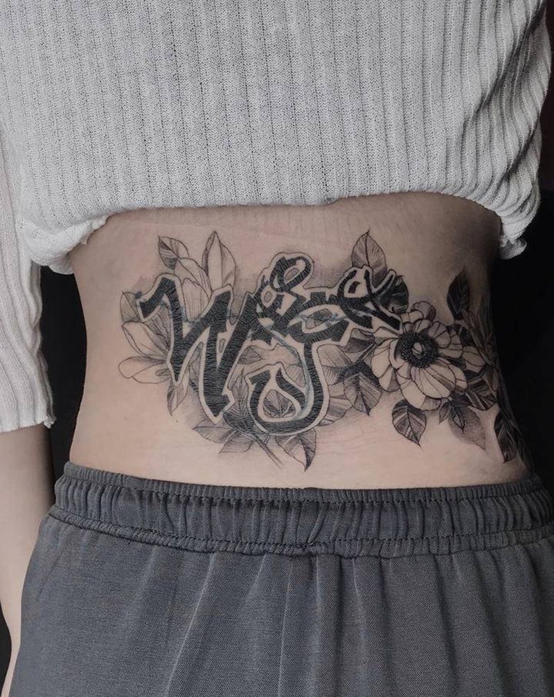 腰腹素花纹身图片_腹部纹身图案