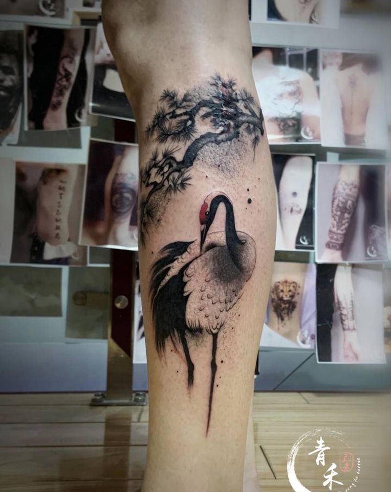 水墨 鹤纹身图片_水墨纹身图案