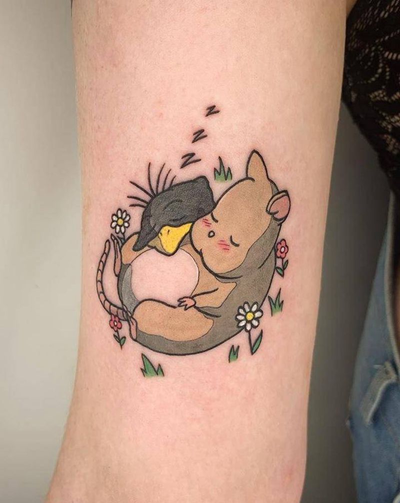 三个朋友的宫崎骏梦纹身图片_手臂New School纹身图案