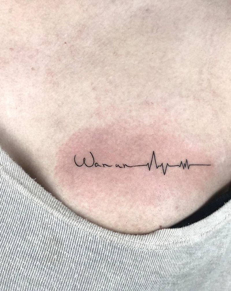 心电图纹身图片_胸部肩部纹身图案