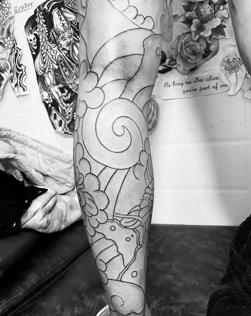 日式花腿纹身图片_腿部臀部老传统新传统纹身图案