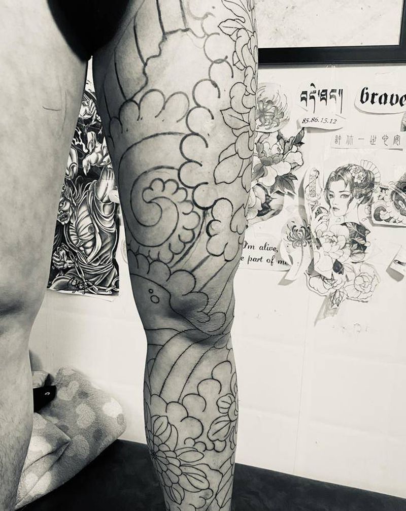 老传统花腿纹身图片_臀部腿部老传统新传统纹身图案