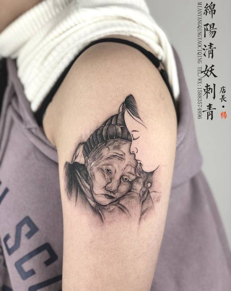 肖像纹身纹身图片_胸部肩部纹身图案