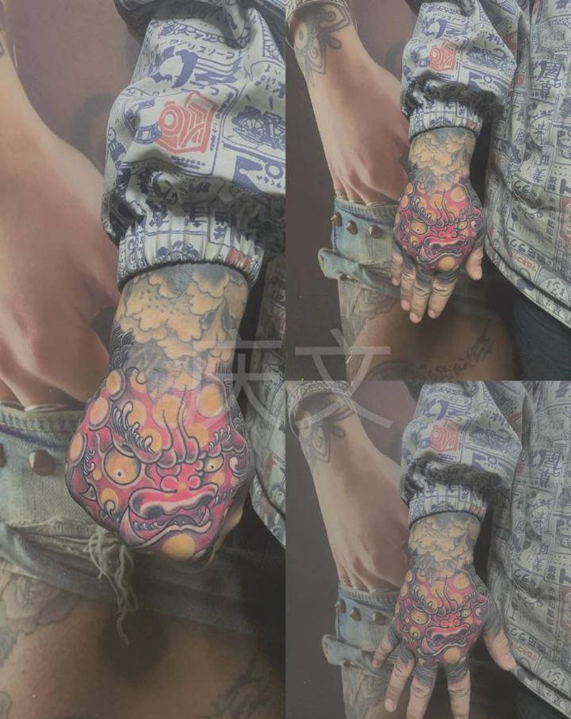 唐狮纹身图片_手臂新传统纹身图案