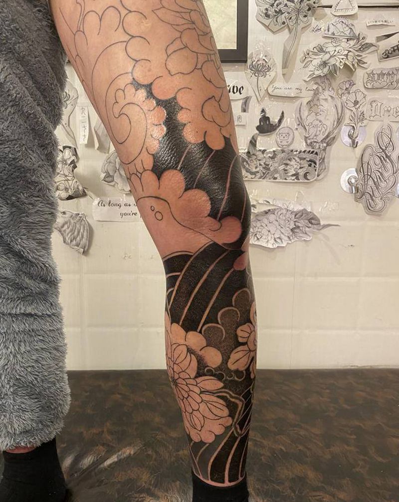 花腿进度。纹身图片_臀部腿部老传统新传统纹身图案