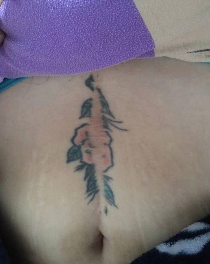 破腹产刀疤遮盖。纹身图片_腹部臀部新传统New School纹身图案