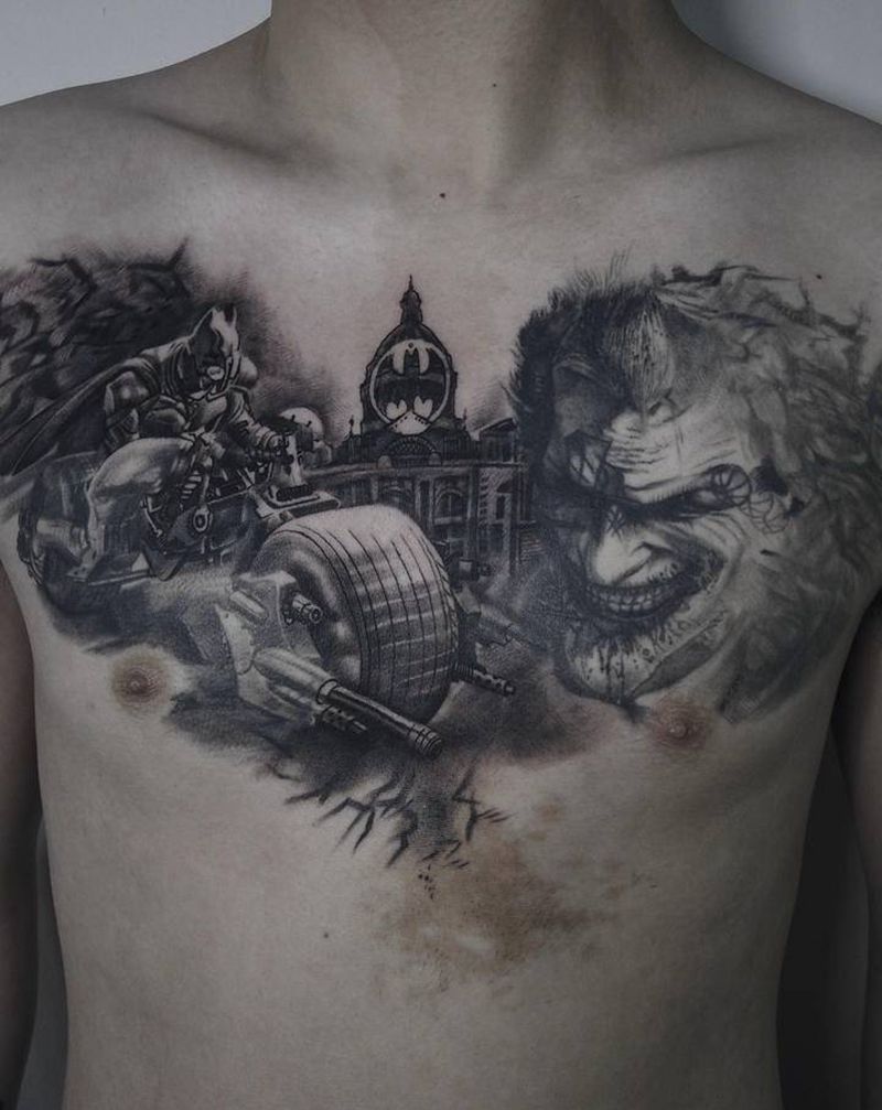 蝙蝠侠纹身图片_胸部纹身图案