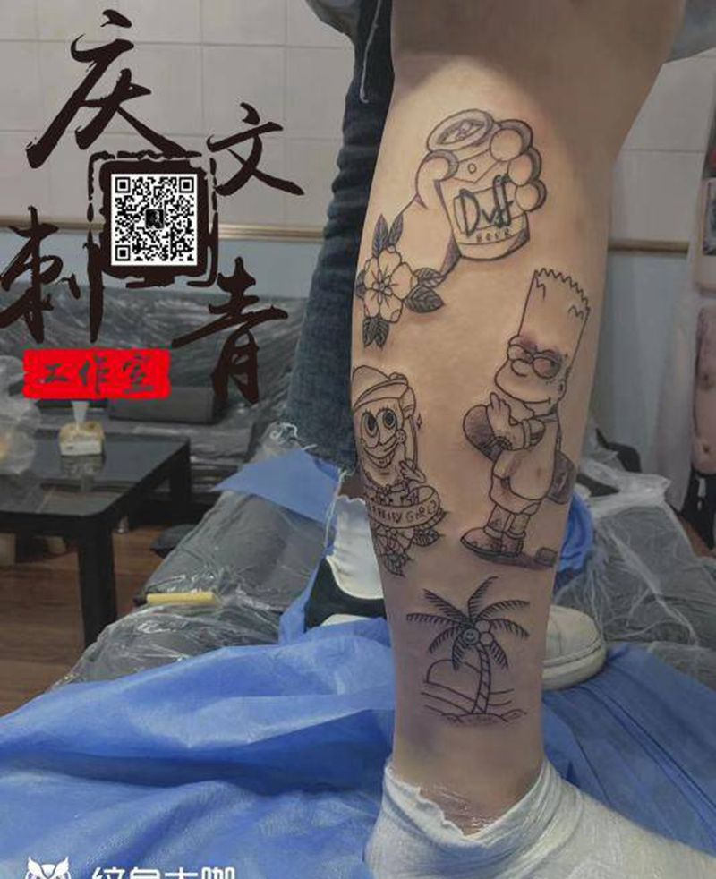 欧美拼接纹身图片_腿部Old School纹身图案