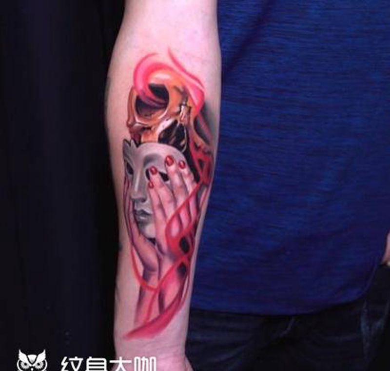 面具纹身图片_手臂欧美写实纹身图案