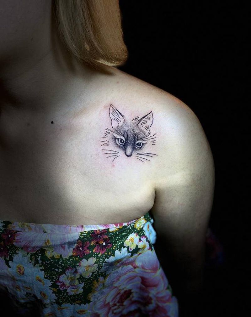 猫纹身纹身图片_新传统点刺纹身图案